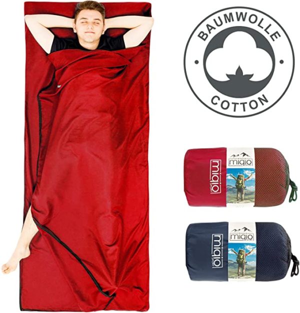 MIQIO 2in1 Cotton Sleeping Bag Liner and Lightweight XL 180x220cm